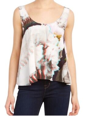 NWT Rebecca Minkoff Silk 3D Print Scoop Neck Swing Tank Top + 3D Glasses - M